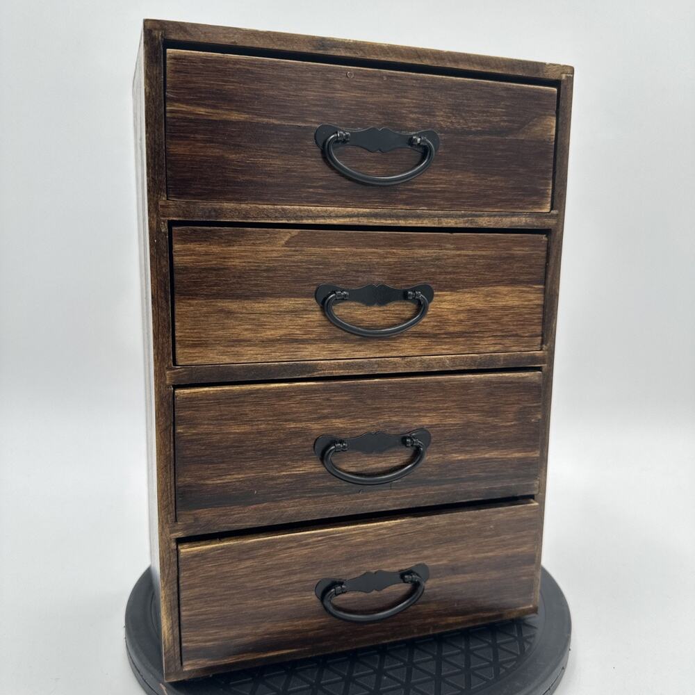 Vintage Wooden Jewelry Box Stand With 5 Drawers Red Felt Lined